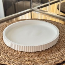 My Elfa Dekoratif Beton Yuvarlak Sunumluk / Tepsi / Takı Tabağı Beyaz