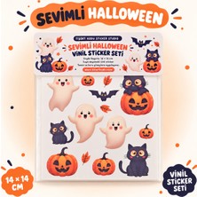 Tişört Kodu Sevimli Halloween Vinil Sticker Seti – Hayalet, Kara Kedi ve Balkabağı