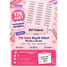 Ceres Studio Pembe Isimli Kişiye Özel 15X32 mm Suya Dayanıklı Okul Etiketi – 176 Adet Isimli