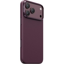Keephone iPhone 17 Pro Max & 18 Pro Max Uyumlu Kılıf Desenli Karbon Fiber Kevlar Norra Magsafe Kapak - Dark Cherry Bordo