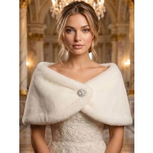 Elegance Scarf Kısa Suni Kürk Etol Gelin Bolero Suni Kürk Bolero Gelin Şalı Omuz Şalı Abiye Şal Kırık Beyaz
