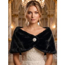 Elegance Scarf Kısa Suni Kürk Etol Gelin Bolero Suni Kürk Bolero Gelin Şalı Omuz Şalı Abiye Şal Siyah