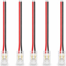 Eqona Maya 5 Adet 8 mm Cob LED Şerit Konnektörü 2 Pin Tek Taraflı 10 cm Kablolu Şeffaf Lehimsiz Bağlantı Aparatı Tek Renk LED Uyumlu