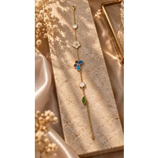 Stainless Steel Premium Gold Kelebekli Kolye & Bileklik Seti | Yeşil Yaprak ve Sedef Çiçek Detaylı Zarif Takı Seti