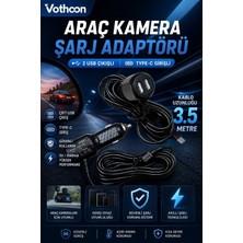 Semel Araç Kamera Şarj Adaptörü 2 Usb’li Type-C Girişli 3.5 Metre Kablo Uzunluğu(Ürün Kamera Değildir)