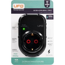 Üstüner Yeni Tekli Akım Korumalı Topraklı Priz, Sürekli Koruma, 16A 250V, Max 3500W Aşırı Yük Koruması (Siyah)