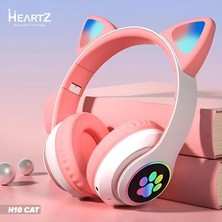 Üstüner H10 Cat Kedili LED Işıklı Kafaüstü Bluetooth Kulaklık (Toz Pembe)