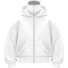 Samuray Ninja Çift Kapşonlu Zıp Fermuarlı Kanguru Çepli Tam Fermuarlı Hoodie Swetshirt - Beyaz