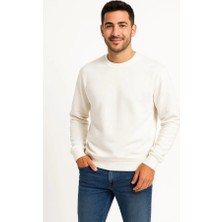 Erkek Üç Iplik Düz Bisiklet Yaka Sweatshirt - Beyaz
