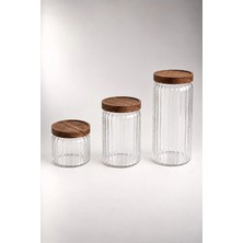 Dekomini Liora 3'lü Akasya Cam Kavanoz (500-700-1000 Ml)