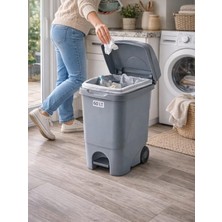 Üstüner 60 Lt Pedallı Kapaklı Çöp Kovası Tekerlekli Büyük Boy Plastik Çöp Kutusu