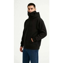 Samuray Ninja Çift Kapüşonlu Zıp Fermuarlı Kanguru Cepli Tam Fermuarlı Hoodie Sweatshirt - Siyah