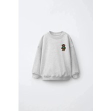 Magu Çocuk Pamuklu Ayıcık Nakışlı Açık Gri Sweatshirt