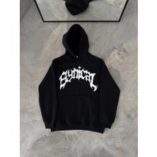 Üç Iplik Kapşonlu Baskılı Oversize Sweatshirt- Siyah