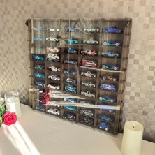 Üstüner Pleksi Kapaklı 1/64 Ölçek 50ARAÇ Hotwheels Matchbox Metal Araç Uyumlu Model Oyuncak Araba Rafı-Kahve