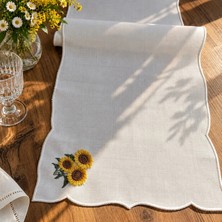 Bba Sanatsal Linoriahome Ayçiçeği Desenli Nakışlı Runner 35X110 cm