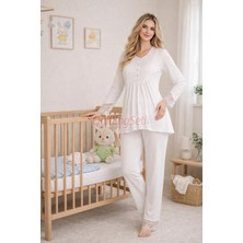 Quilling Beyaz Renkli, Dantel Detaylı, 33204 Uzun Kol, 2 Parça Lohusa Hamile Pijama Takımı