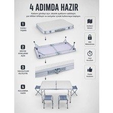 Semel Valiz Tipi Katlanabilir Piknik Masası 4 Tabureli Taşınabilir Kamp Masası