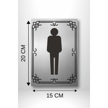Toplumsal Baskı Dekoratif Metal Erkek Wc / Tuvalet Yönlendirme Levhası (20X15 Cm) Gümüş Renk