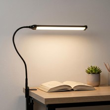 Üstüner LED Masa Lambası – 12W USB Güç Girişli, Esnek Kol, Klipsli Tasarım, 3 Renk Sıcaklığı (2800K/4200K/6000K), Kısılabilir Dimmer Anahtarlı | Siyah 555