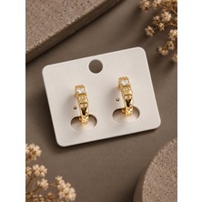 Serelya Pirinç Gold Renk Zirkon Taşlı Vintage Kadın Küpe