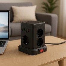 Üstüner Kule Tipi Çoklu Priz - 3 Usb-A + 1 Type-C Çıkışlı, Akım Korumalı, Tek Tuş Kontrollü Masaüstü Priz