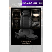 Automod Renault Clio 1 1991 Için Koltuk ve Kılıf Uyumlu Minder Lüks Siyah Yastık 2li Set