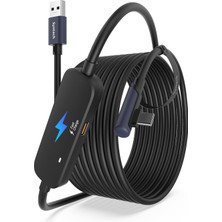 Üstüner Şarj ile Bağlantı Kablosu 16FT Meta Quest 3s/quest 3/oculus Quest 2 Aksesuarlarıyla Uyumlu, Ekstra Şarj Portlu USB 3.0 Bağlantı Kablosu, Pc/steamvr ve Genişletilmiş Oynanış Için, Siyah