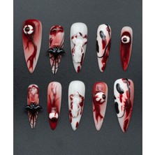 Eyes On Protez Jel Takma Tırnak -El Yapımı Kalıcı Oje Nail Art Ghostface Blood Halloween - NC124