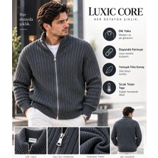 Luxic Core Luxıc Core Erkek Fermuarlı Triko Hırka Dik Yaka Şık ve Rahat Günlük Kazak