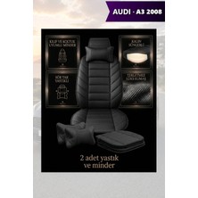 Automod Audi A3 2008 Için Koltuk ve Kılıf Uyumlu Lüks Yastık Siyah Minder 2li Set