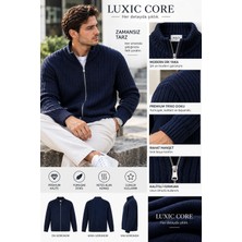 Luxic Core Luxıc Core Erkek Fermuarlı Triko Hırka Dik Yaka Şık ve Rahat Günlük Kazak