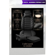 Automod Dacia Sandero Stepway 2025 Için Koltuk ve Kılıf Uyumlu Lüks Minder Yastık Siyah 2li Set