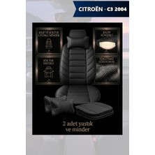 Automod Citron C3 2004 Için Koltuk ve Kılıf Uyumlu Minder Siyah Yastık Lüks 2li Set