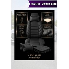 Automod Suzuki Vitara 2000 Için Koltuk ve Kılıf Uyumlu Minder Yastık Lüks Siyah 2li Set