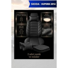 Automod Skoda Superb 2014 Için Koltuk ve Kılıf Uyumlu Yastık Lüks Siyah Minder 2li Set