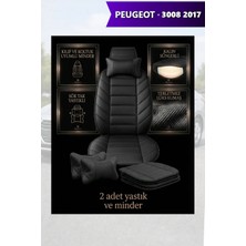 Automod Peugeot 3008 2017 Için Koltuk ve Kılıf Uyumlu Siyah Minder Yastık Lüks 2li Set