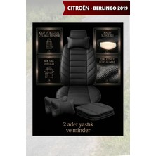 Automod Citron Berlingo 2019 Için Koltuk ve Kılıf Uyumlu Minder Lüks Yastık Siyah 2li Set
