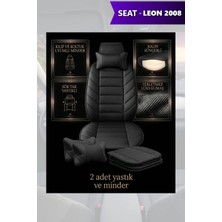 Automod Leon 2008 Için Koltuk ve Kılıf Uyumlu Minder Lüks Yastık Siyah 2li Set