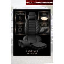 Automod Dacia Sandero Stepway 2012 Için Koltuk ve Kılıf Uyumlu Minder Yastık Lüks Siyah 2li Set