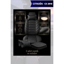 Automod Citron C3 2016 Için Koltuk ve Kılıf Uyumlu Yastık Minder Lüks Siyah 2li Set