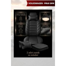 Automod Volkswagen Polo 2019 Için Koltuk ve Kılıf Uyumlu Yastık Siyah Minder Lüks 2li Set
