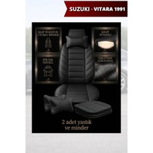 Automod Suzuki Vitara 1991 Için Koltuk ve Kılıf Uyumlu Yastık Siyah Lüks Minder 2li Set