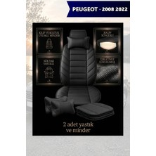 Automod Peugeot 2008 2022 Için Koltuk ve Kılıf Uyumlu Yastık Siyah Lüks Minder 2li Set