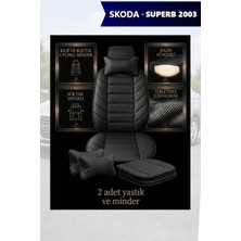 Automod Skoda Superb 2003 Için Koltuk ve Kılıf Uyumlu Siyah Lüks Yastık Minder 2li Set