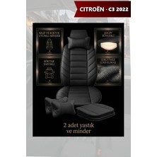 Automod Citron C3 2022 Için Koltuk ve Kılıf Uyumlu Siyah Yastık Lüks Minder 2li Set