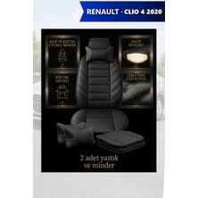 Automod Renault Clio 4 2020 Için Koltuk ve Kılıf Uyumlu Minder Siyah Lüks Yastık 2li Set