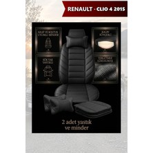 Automod Renault Clio 4 2015 Için Koltuk ve Kılıf Uyumlu Lüks Siyah Minder Yastık 2li Set