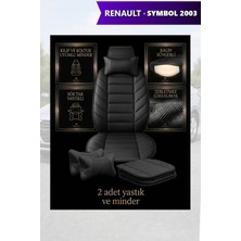 Automod Renault Symbol 2003 Için Koltuk ve Kılıf Uyumlu Yastık Siyah Minder Lüks 2li Set