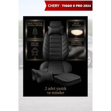 Automod Chery Tiggo 8 Pro 2024 Için Koltuk ve Kılıf Uyumlu Siyah Yastık Minder Lüks 2li Set
